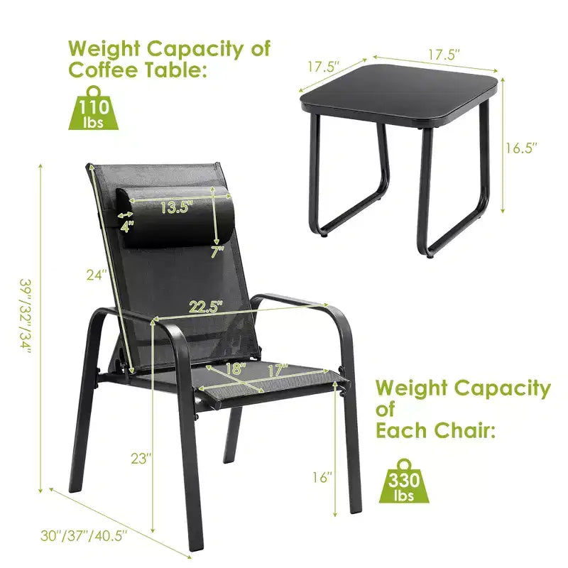 Costway 3PCS Patio Bistro Furniture Set Adjustable Back Stackable Chairs Brown\Black