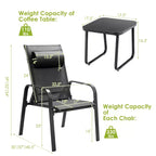 Costway 3PCS Patio Bistro Furniture Set Adjustable Back Stackable Chairs Brown\Black