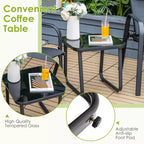 Costway 3PCS Patio Bistro Furniture Set Adjustable Back Stackable Chairs Brown\Black