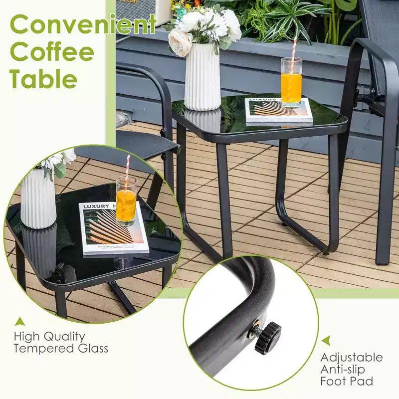 Costway 3PCS Patio Bistro Furniture Set Adjustable Back Stackable Chairs Brown\Black