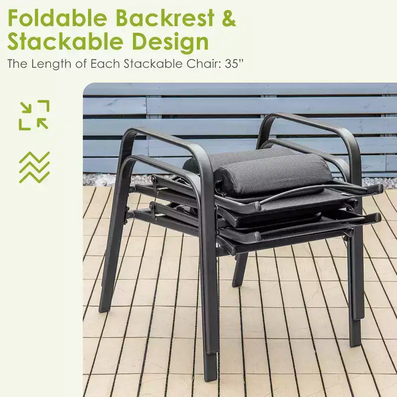 Costway 3PCS Patio Bistro Furniture Set Adjustable Back Stackable Chairs Brown\Black
