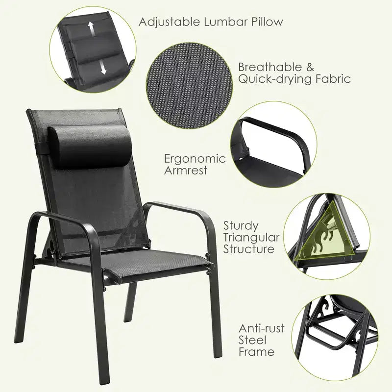 Costway 3PCS Patio Bistro Furniture Set Adjustable Back Stackable Chairs Brown\Black
