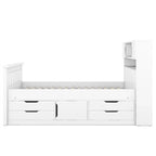 Twin/Full Size Captain Platform Bed with 4 Drawers and Storage Shelves, Solid Wood Bed Frame with Storage Bookcase Headboard