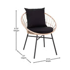 Flash Furniture Devon 3-Piece Indoor/Outdoor Bistro Set, Papasan Style Rattan Rope Chairs, Glass Top Side Table & Cushions
