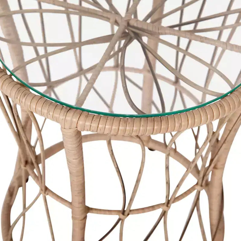 Flash Furniture Devon 3-Piece Indoor/Outdoor Bistro Set, Papasan Style Rattan Rope Chairs, Glass Top Side Table & Cushions