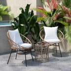 Flash Furniture Devon 3-Piece Indoor/Outdoor Bistro Set, Papasan Style Rattan Rope Chairs, Glass Top Side Table & Cushions