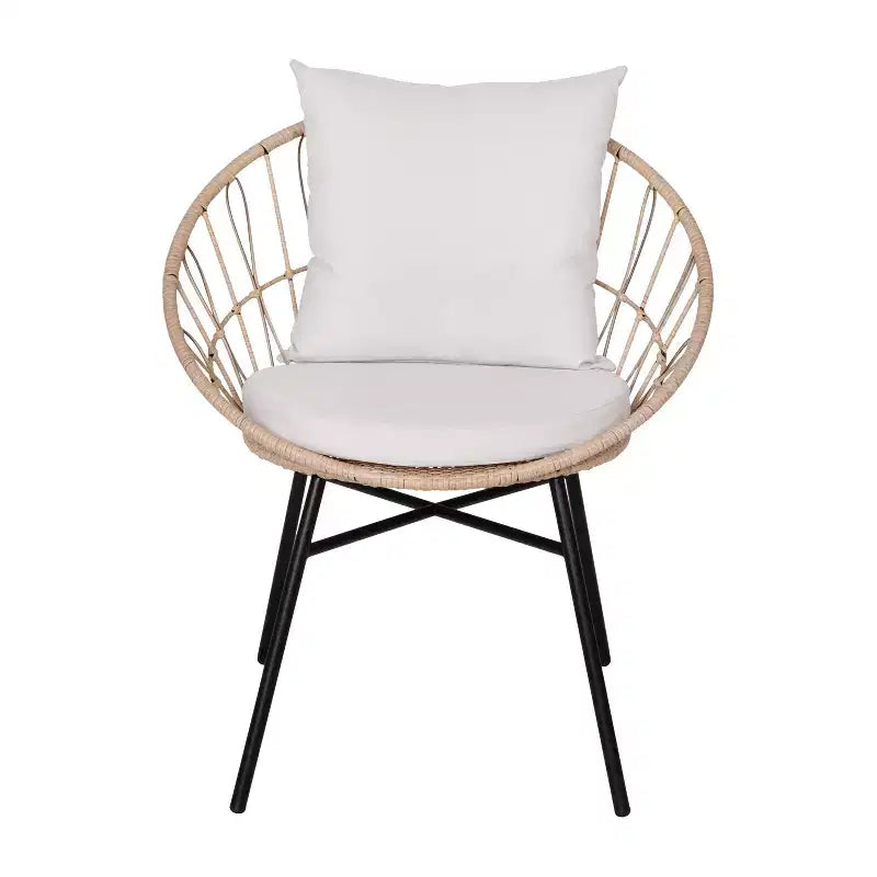 Flash Furniture Devon 3-Piece Indoor/Outdoor Bistro Set, Papasan Style Rattan Rope Chairs, Glass Top Side Table & Cushions