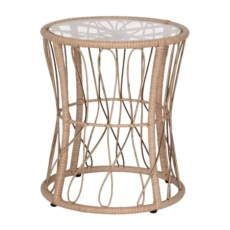 Flash Furniture Devon 3-Piece Indoor/Outdoor Bistro Set, Papasan Style Rattan Rope Chairs, Glass Top Side Table & Cushions