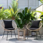 Flash Furniture Devon 3-Piece Indoor/Outdoor Bistro Set, Papasan Style Rattan Rope Chairs, Glass Top Side Table & Cushions