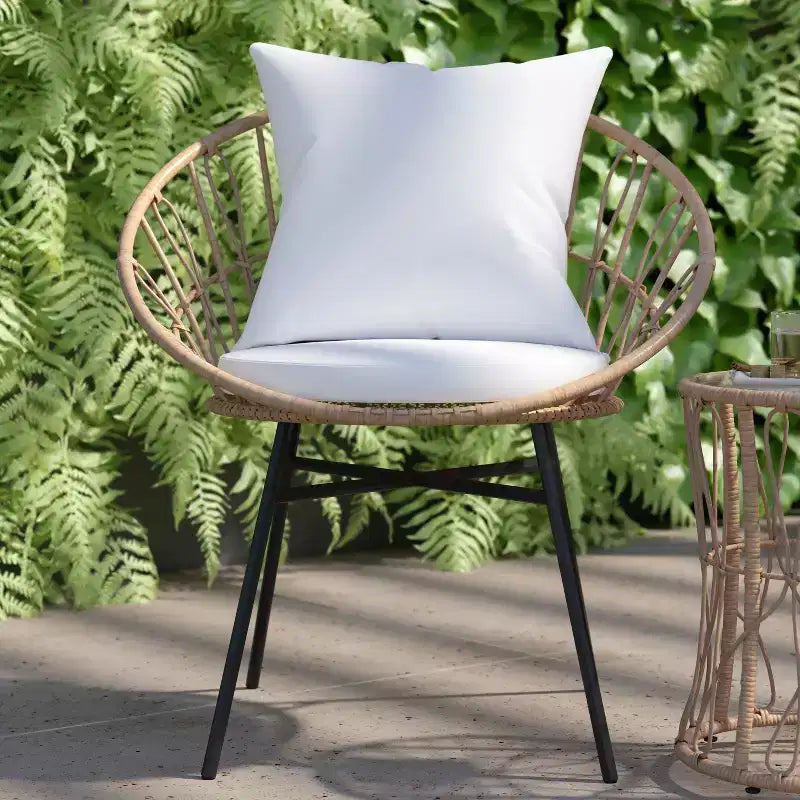 Flash Furniture Devon 3-Piece Indoor/Outdoor Bistro Set, Papasan Style Rattan Rope Chairs, Glass Top Side Table & Cushions