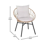 Flash Furniture Devon 3-Piece Indoor/Outdoor Bistro Set, Papasan Style Rattan Rope Chairs, Glass Top Side Table & Cushions