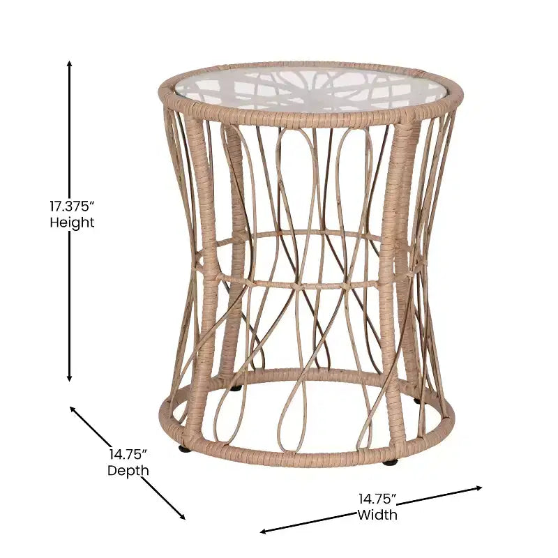 Flash Furniture Devon 3-Piece Indoor/Outdoor Bistro Set, Papasan Style Rattan Rope Chairs, Glass Top Side Table & Cushions