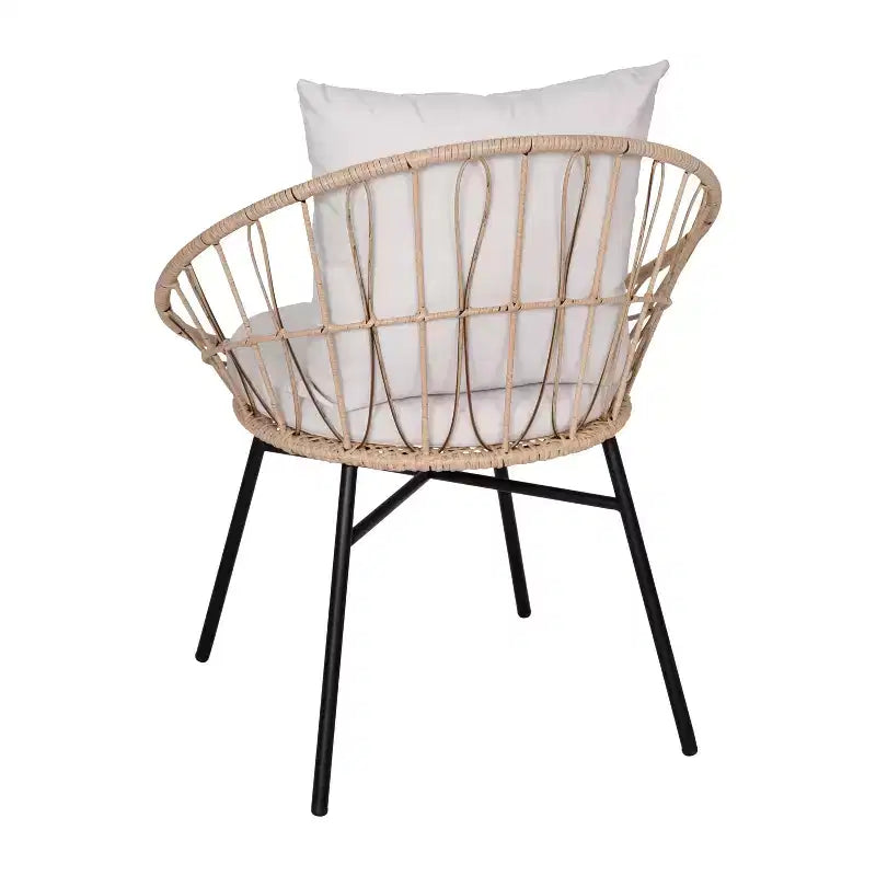 Flash Furniture Devon 3-Piece Indoor/Outdoor Bistro Set, Papasan Style Rattan Rope Chairs, Glass Top Side Table & Cushions