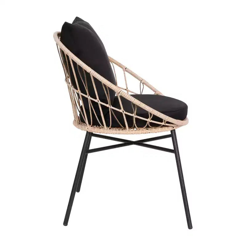 Flash Furniture Devon 3-Piece Indoor/Outdoor Bistro Set, Papasan Style Rattan Rope Chairs, Glass Top Side Table & Cushions