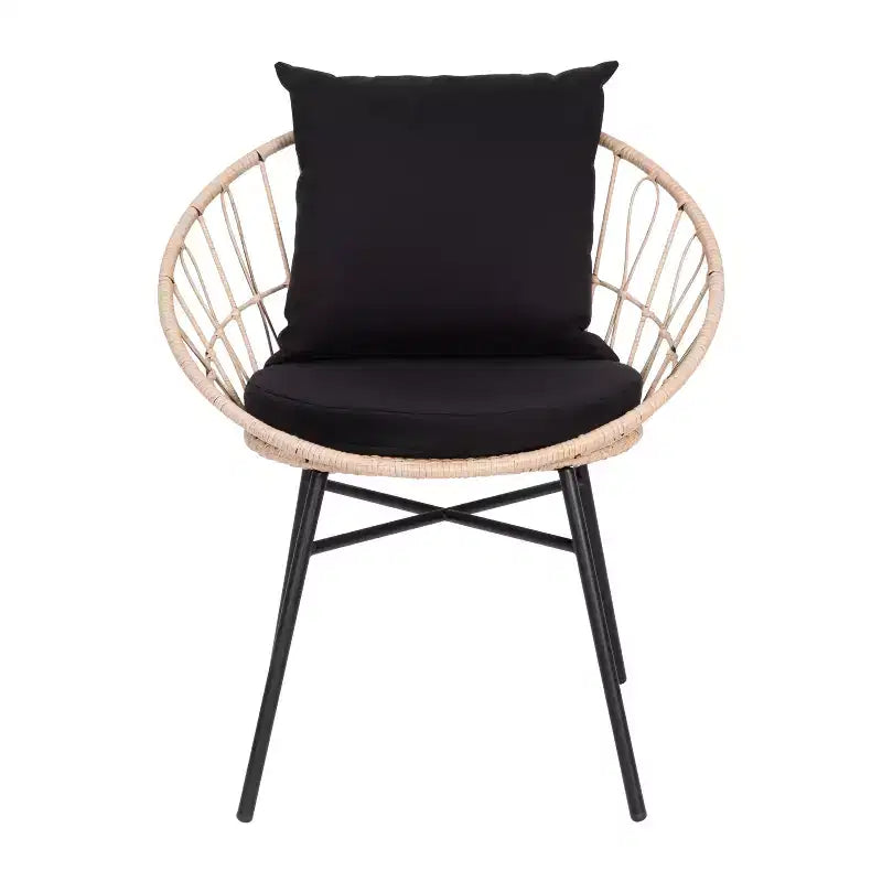 Flash Furniture Devon 3-Piece Indoor/Outdoor Bistro Set, Papasan Style Rattan Rope Chairs, Glass Top Side Table & Cushions