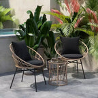 Flash Furniture Devon 3-Piece Indoor/Outdoor Bistro Set, Papasan Style Rattan Rope Chairs, Glass Top Side Table & Cushions