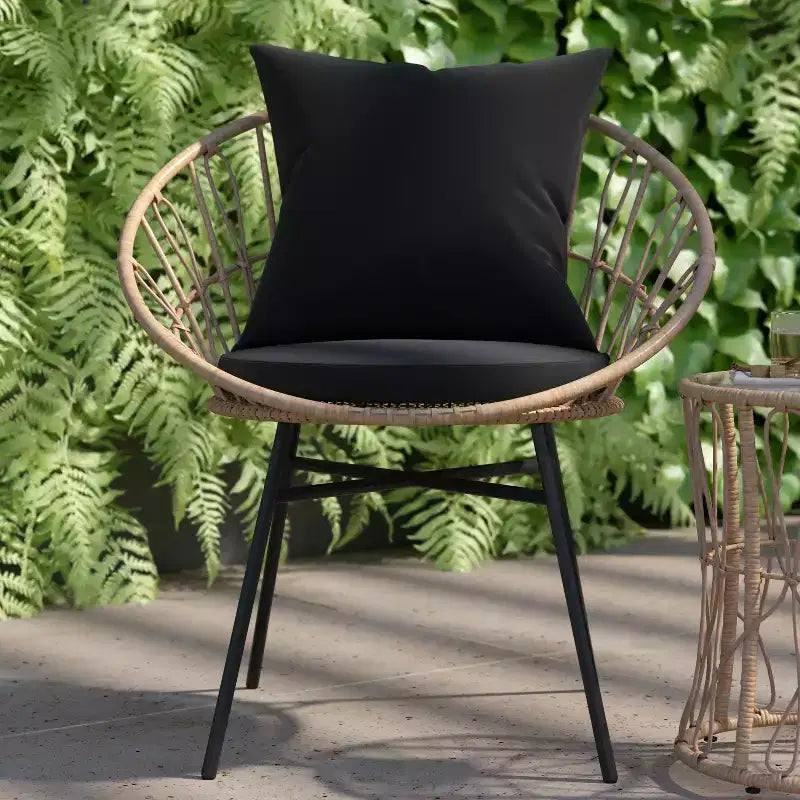 Flash Furniture Devon 3-Piece Indoor/Outdoor Bistro Set, Papasan Style Rattan Rope Chairs, Glass Top Side Table & Cushions