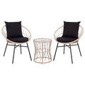 Flash Furniture Devon 3-Piece Indoor/Outdoor Bistro Set, Papasan Style Rattan Rope Chairs, Glass Top Side Table & Cushions