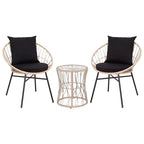 Flash Furniture Devon 3-Piece Indoor/Outdoor Bistro Set, Papasan Style Rattan Rope Chairs, Glass Top Side Table & Cushions