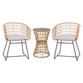 Flash Furniture Devon 3-Piece Patio Bistro Set, Indoor/Outdoor Rattan Rope Chairs, Acacia Wood Top Table & Seat Cushions