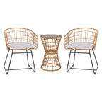 Flash Furniture Devon 3-Piece Patio Bistro Set, Indoor/Outdoor Rattan Rope Chairs, Acacia Wood Top Table & Seat Cushions