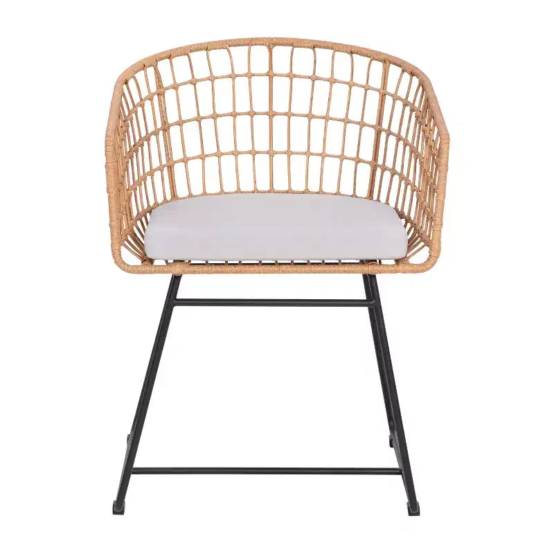 Flash Furniture Devon 3-Piece Patio Bistro Set, Indoor/Outdoor Rattan Rope Chairs, Acacia Wood Top Table & Seat Cushions