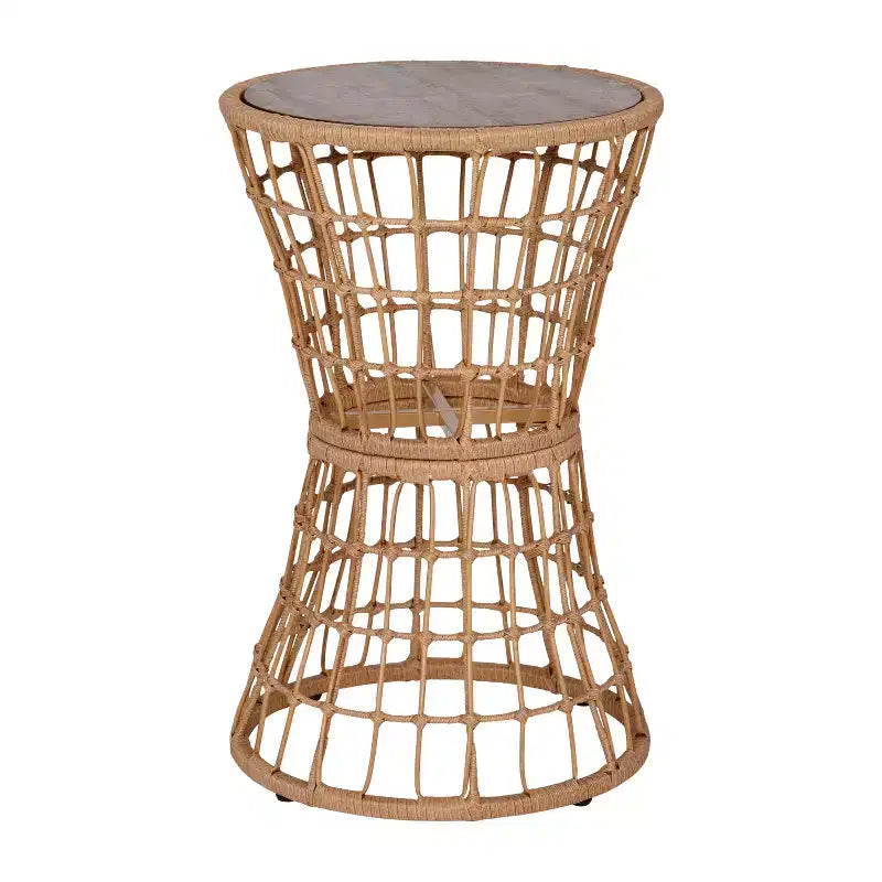 Flash Furniture Devon 3-Piece Patio Bistro Set, Indoor/Outdoor Rattan Rope Chairs, Acacia Wood Top Table & Seat Cushions