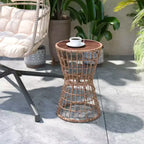 Flash Furniture Devon 3-Piece Patio Bistro Set, Indoor/Outdoor Rattan Rope Chairs, Acacia Wood Top Table & Seat Cushions