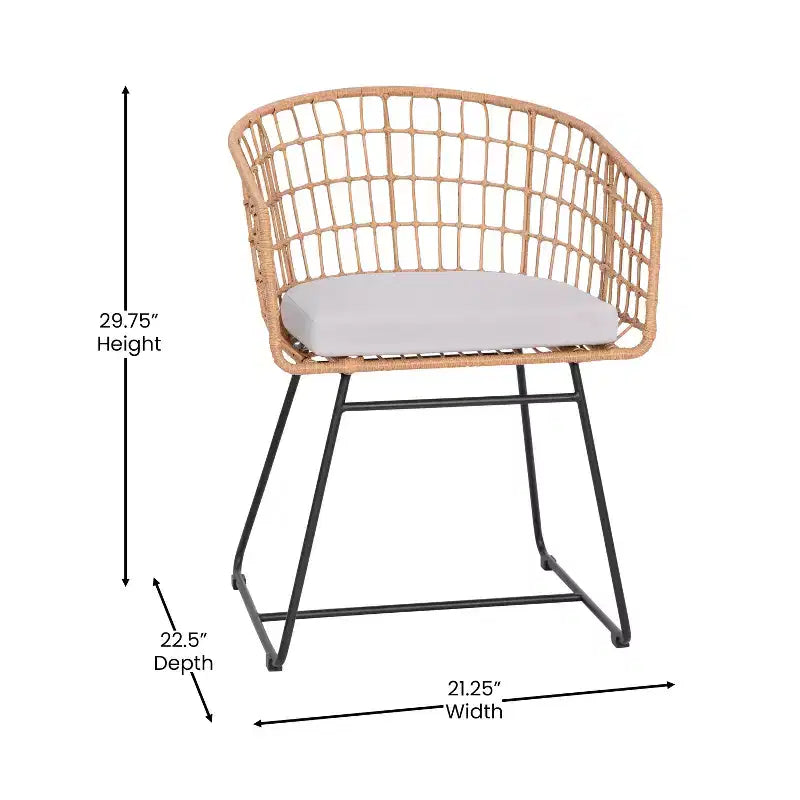 Flash Furniture Devon 3-Piece Patio Bistro Set, Indoor/Outdoor Rattan Rope Chairs, Acacia Wood Top Table & Seat Cushions