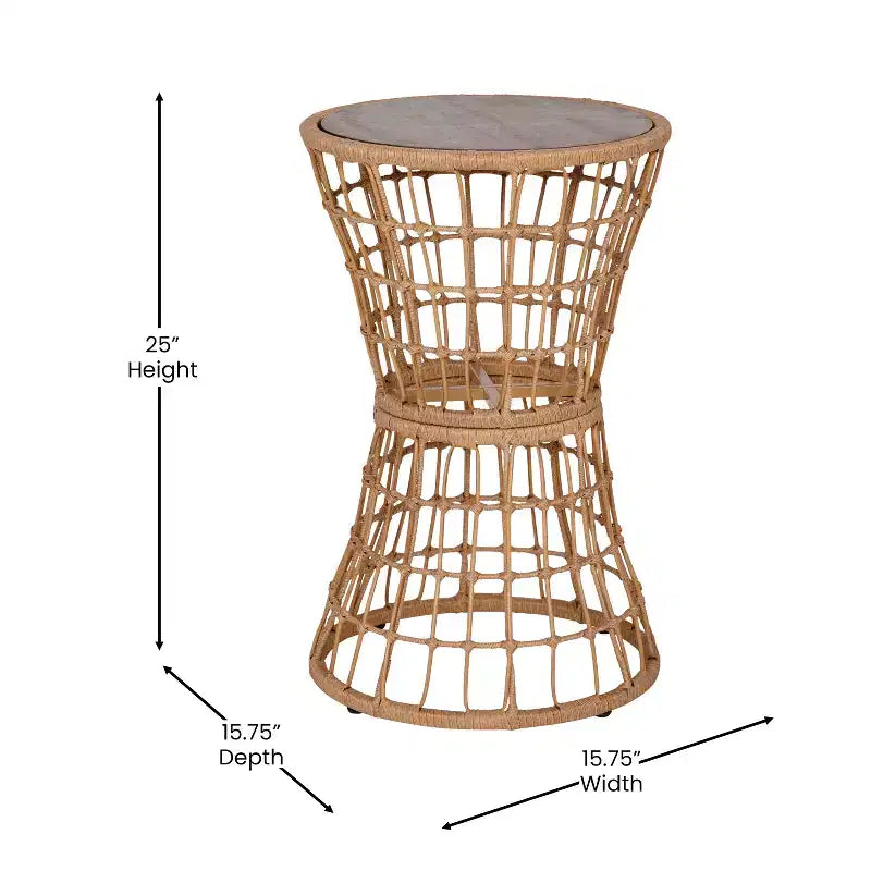 Flash Furniture Devon 3-Piece Patio Bistro Set, Indoor/Outdoor Rattan Rope Chairs, Acacia Wood Top Table & Seat Cushions