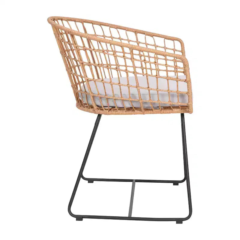 Flash Furniture Devon 3-Piece Patio Bistro Set, Indoor/Outdoor Rattan Rope Chairs, Acacia Wood Top Table & Seat Cushions