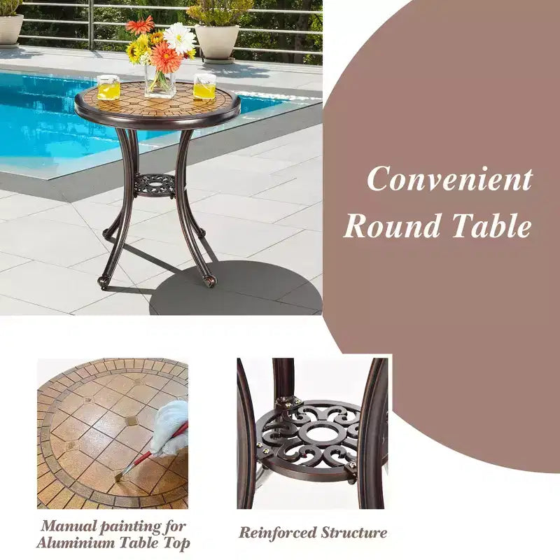 Costway 3PCS Patio Bistro Set Round Table Chairs All Weather Cast Aluminum Yard