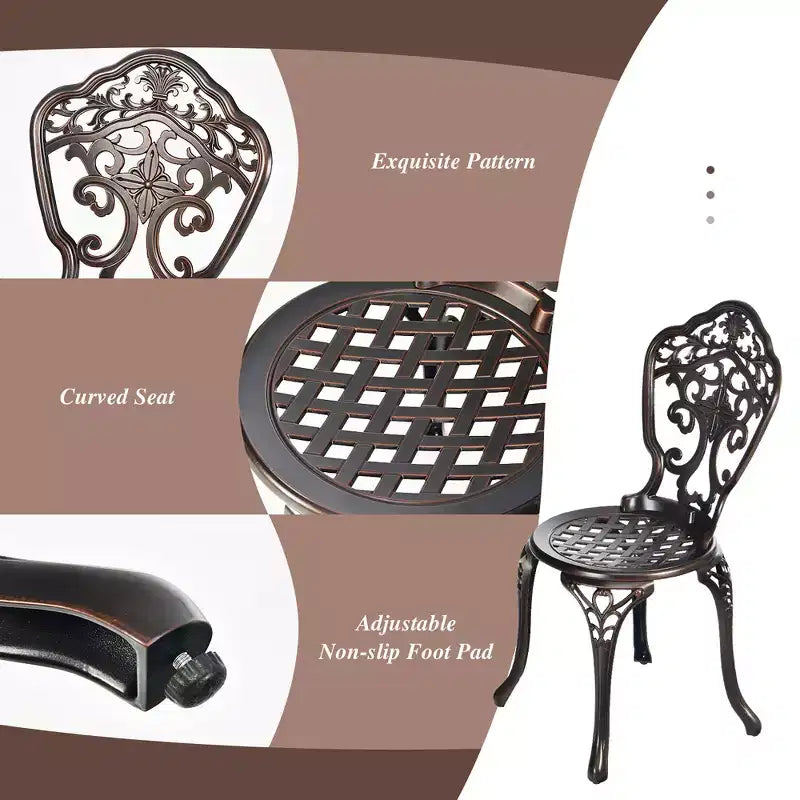 Costway 3PCS Patio Bistro Set Round Table Chairs All Weather Cast Aluminum Yard