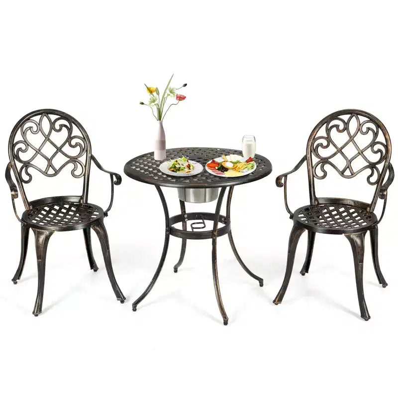 Costway Outdoor Patio Furniture leaf Design Cast Aluminum Bistro Set Antique Copper