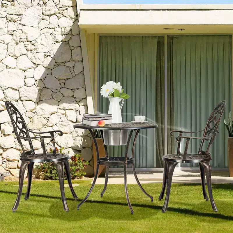 Costway Outdoor Patio Furniture leaf Design Cast Aluminum Bistro Set Antique Copper