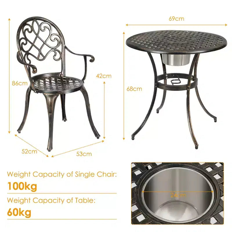 Costway Outdoor Patio Furniture leaf Design Cast Aluminum Bistro Set Antique Copper