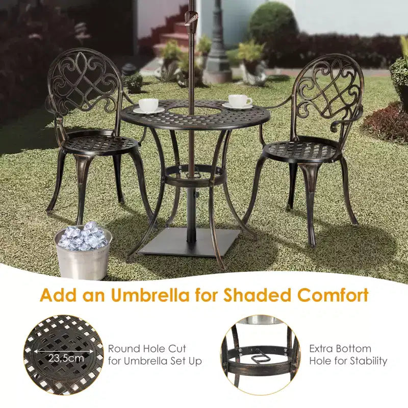Costway Outdoor Patio Furniture leaf Design Cast Aluminum Bistro Set Antique Copper