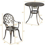 Costway 3PCS Patio Dining Set Aluminum Bistro Attached Removable Ice Bucket