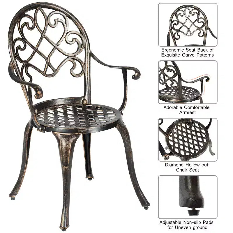 Costway 3PCS Patio Dining Set Aluminum Bistro Attached Removable Ice Bucket