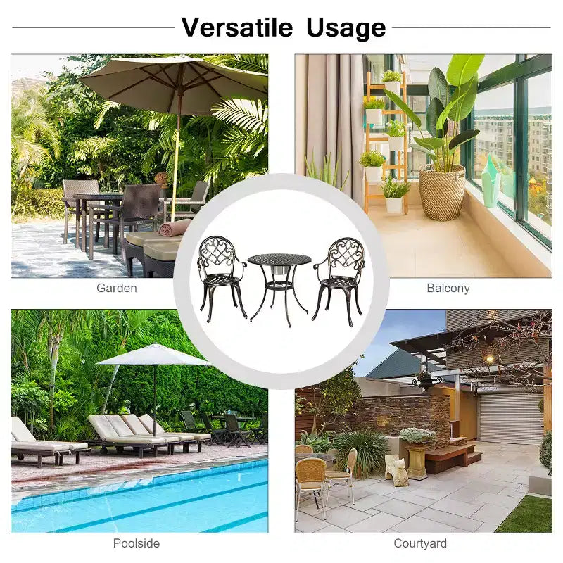 Costway 3PCS Patio Dining Set Aluminum Bistro Attached Removable Ice Bucket