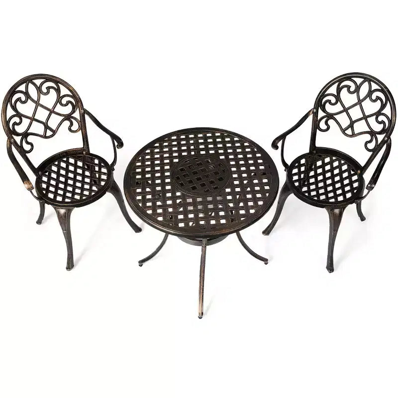 Costway 3PCS Patio Dining Set Aluminum Bistro Attached Removable Ice Bucket