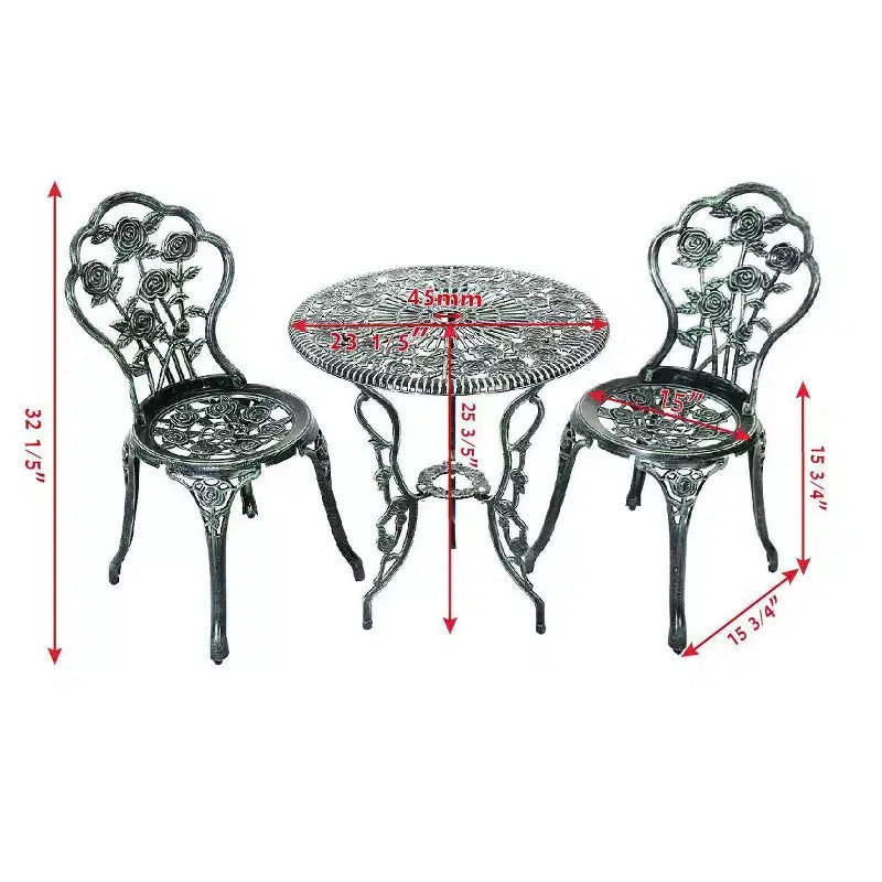 Costway Patio Furniture Cast Aluminum Rose Design Bistro Set Antique Green (Green)