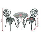 Costway Patio Furniture Cast Aluminum Rose Design Bistro Set Antique Green (Green)
