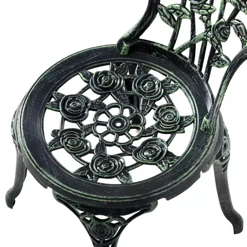 Costway Patio Furniture Cast Aluminum Rose Design Bistro Set Antique Green (Green)