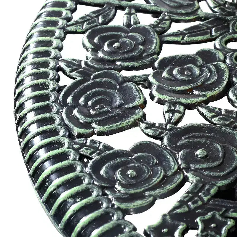 Costway Patio Furniture Cast Aluminum Rose Design Bistro Set Antique Green (Green)