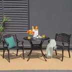 Costway 3 PCS Patio Dining Bistro Set Cast Aluminum Round Patio Table W/Chairs