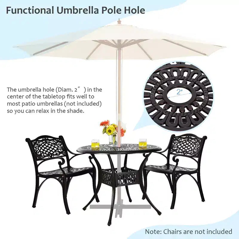 Costway 3 PCS Patio Dining Bistro Set Cast Aluminum Round Patio Table W/Chairs
