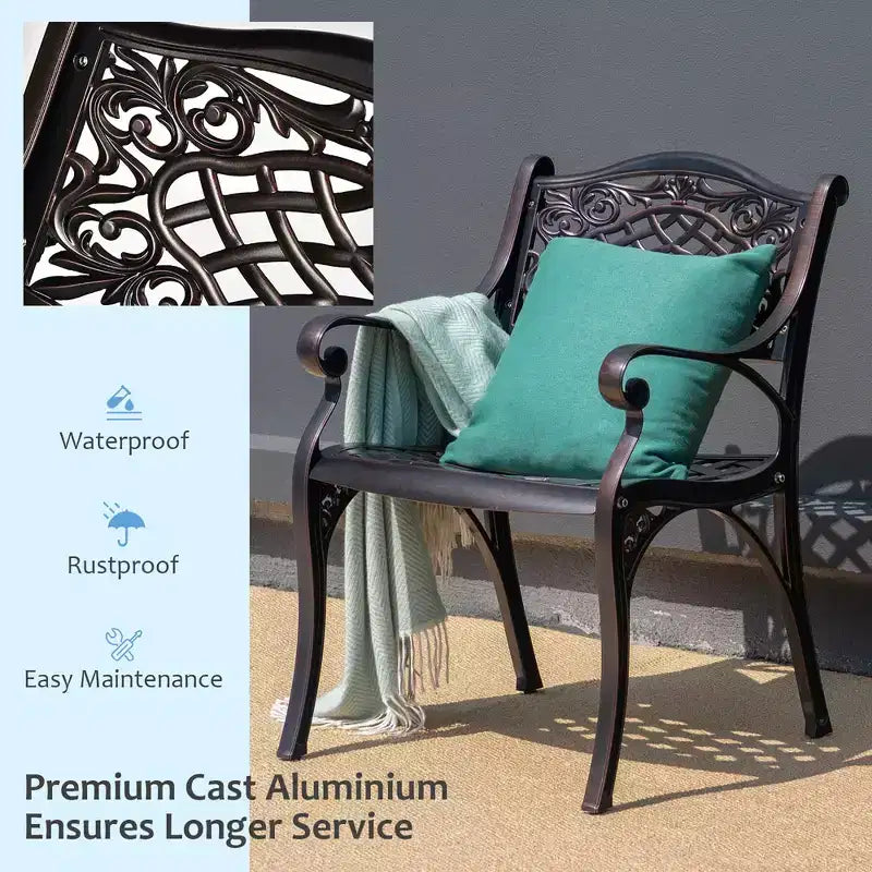Costway 3 PCS Patio Dining Bistro Set Cast Aluminum Round Patio Table W/Chairs