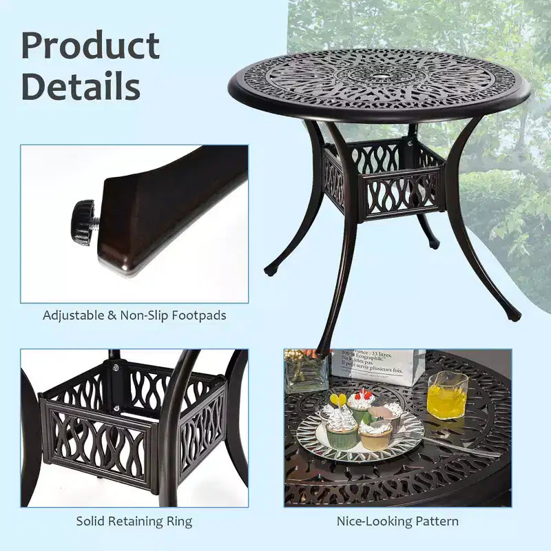 Costway 3 PCS Patio Dining Bistro Set Cast Aluminum Round Patio Table W/Chairs