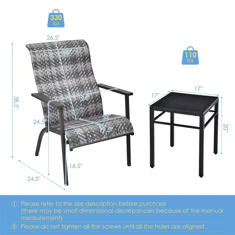 Costway 3 PCS Patio Rattan Bistro Set High Backrest Armrest SideTable Mix Gray\Mix Brown